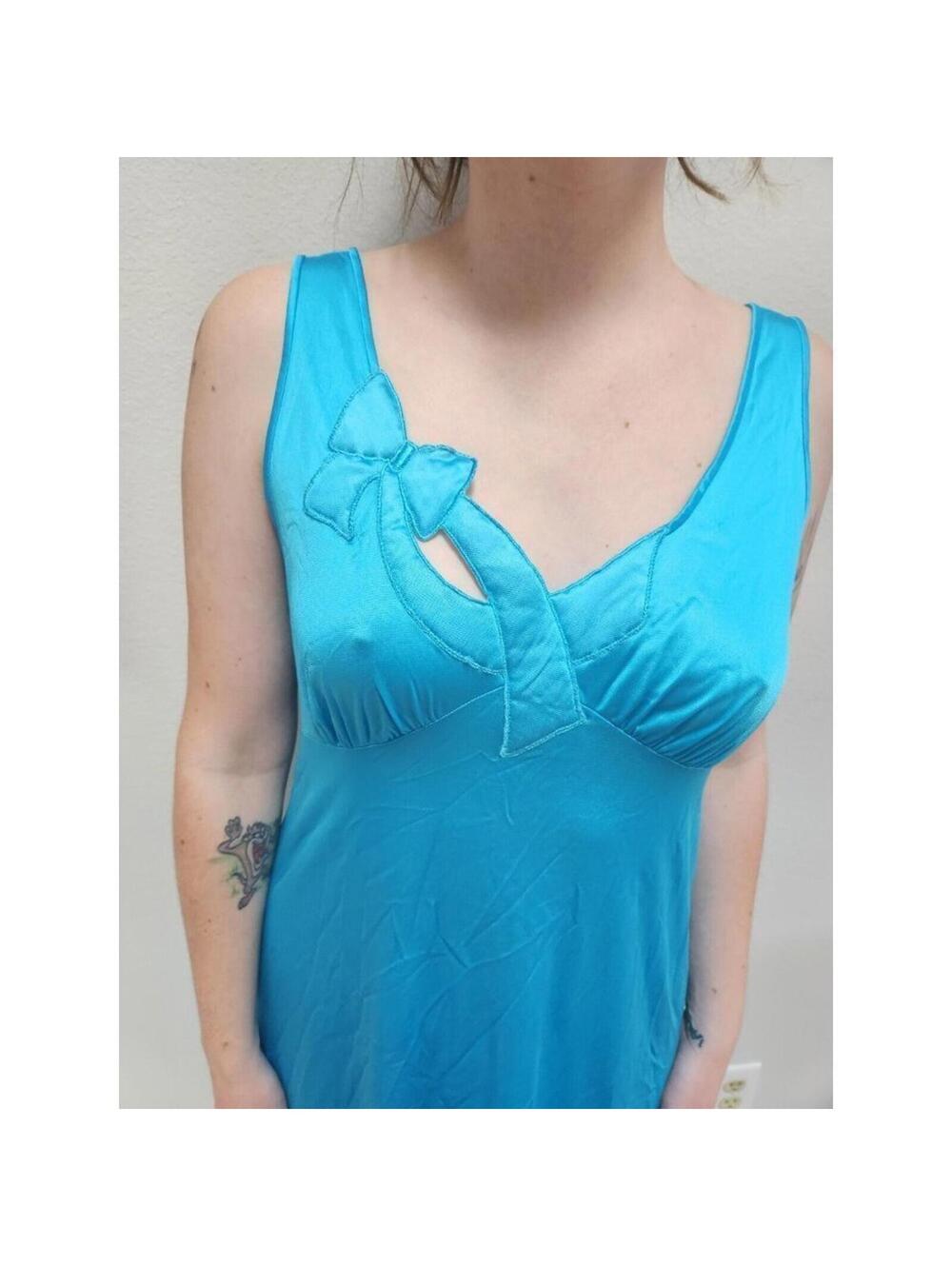 Fairycore Vintage Vanity Fair Turquoise Slip Dress Nightgown Medium
